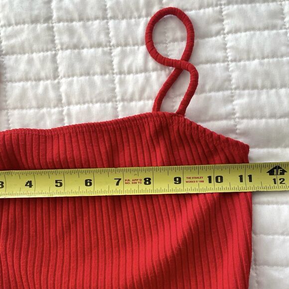 Topshop Red Ribbed Knit Bodysuit Snap Crotch Square Neck Boho Festival Womens 4 - Picture 6 of 9